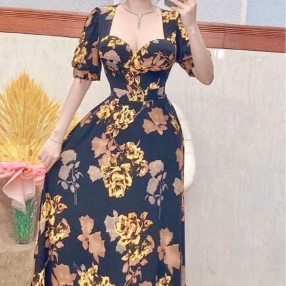 Floral Puff Sleeve Maxi Dress